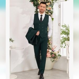 Wangyue Men's Dark Green Double-Breasted Vest